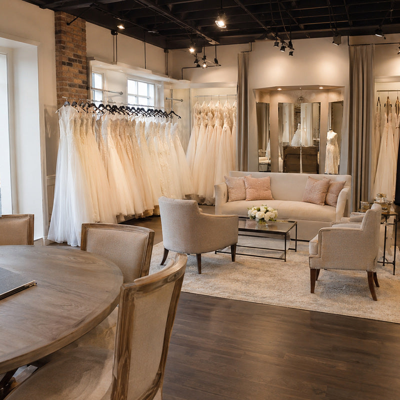 Bridal and formalwear showroom for product viewing and assortment planning