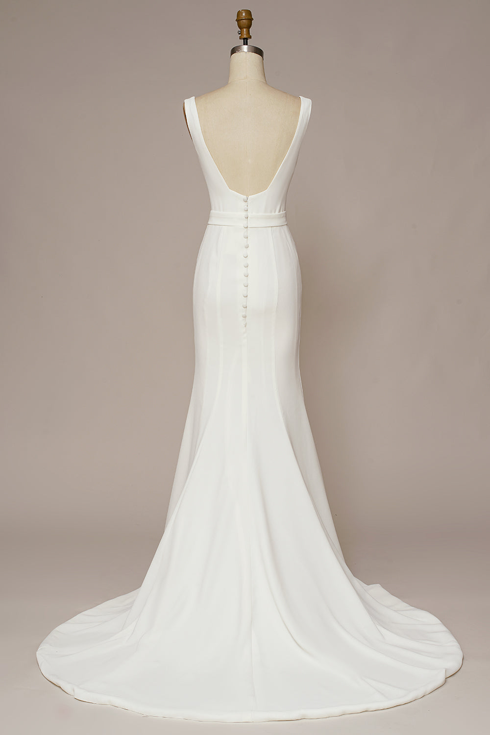 White Mermaid Square Neck Satin Long Wedding Dress with Sweep Train