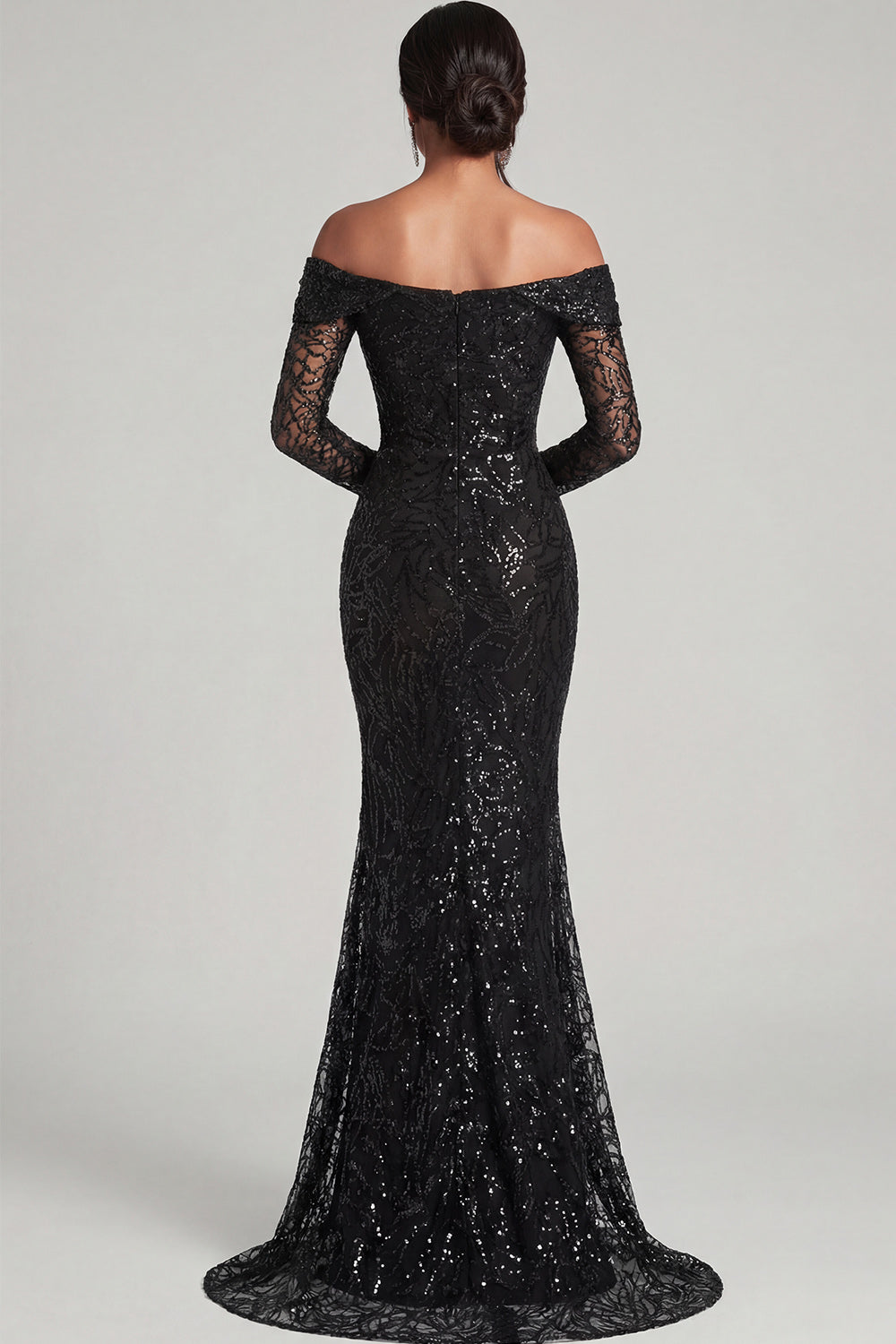 Black Sheath Off The Shoulder Mesh And Lace Formal Dress
