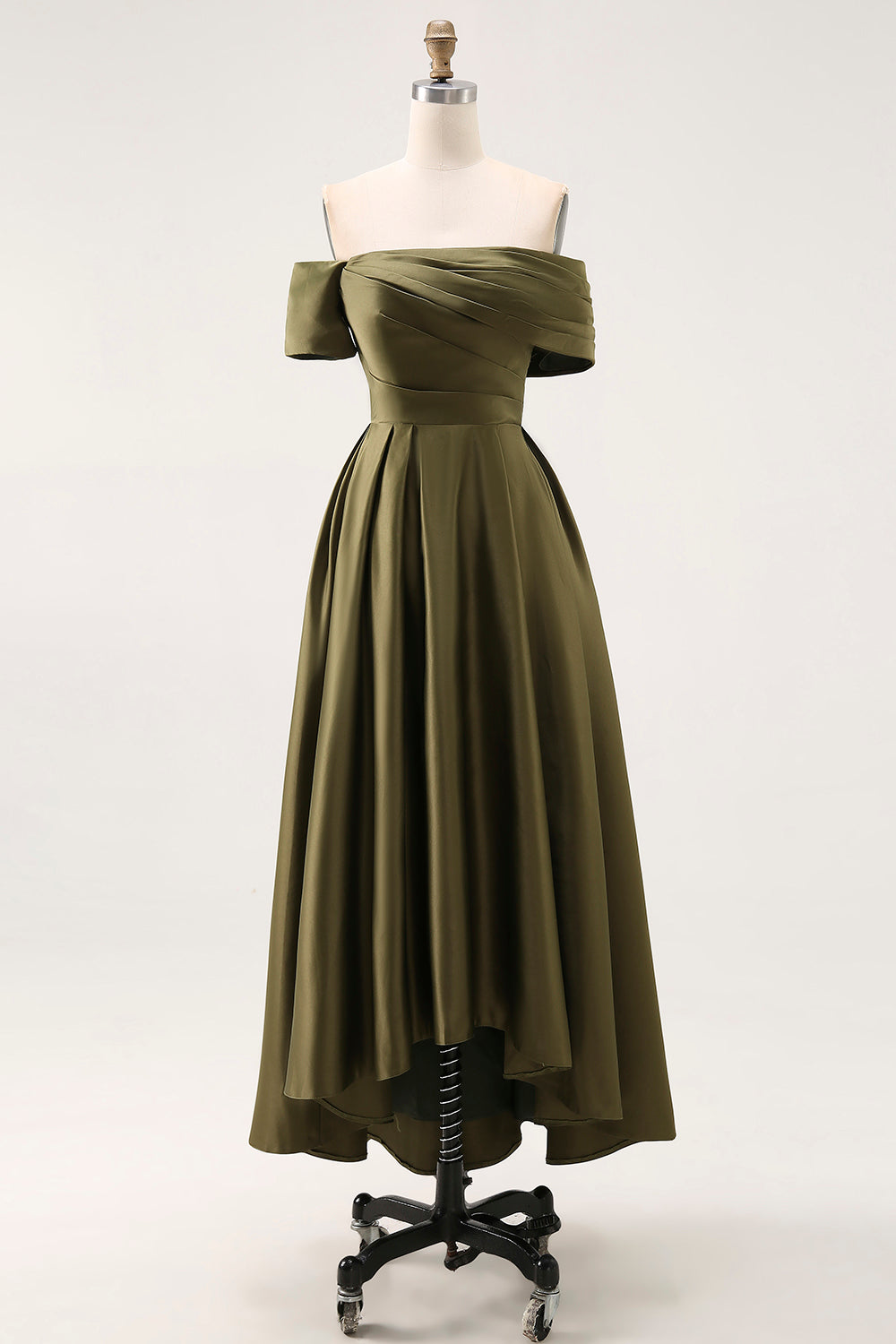 Olive A-Line Off the Shoulder Ruched Satin Ankle Length Mother of the Bride Dress