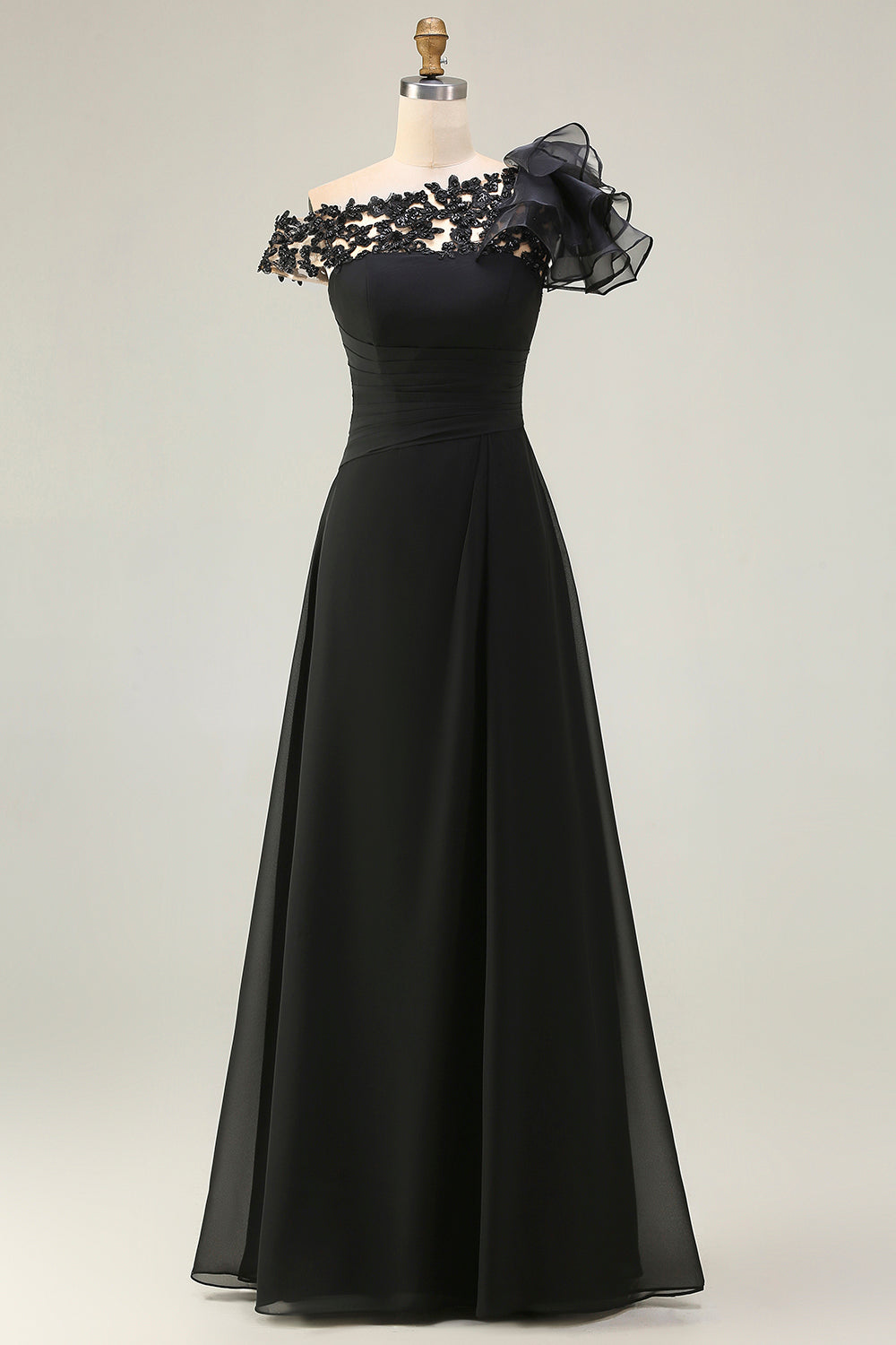A Line Asymmetrical Black Mother of the Bride Dress with Appliques