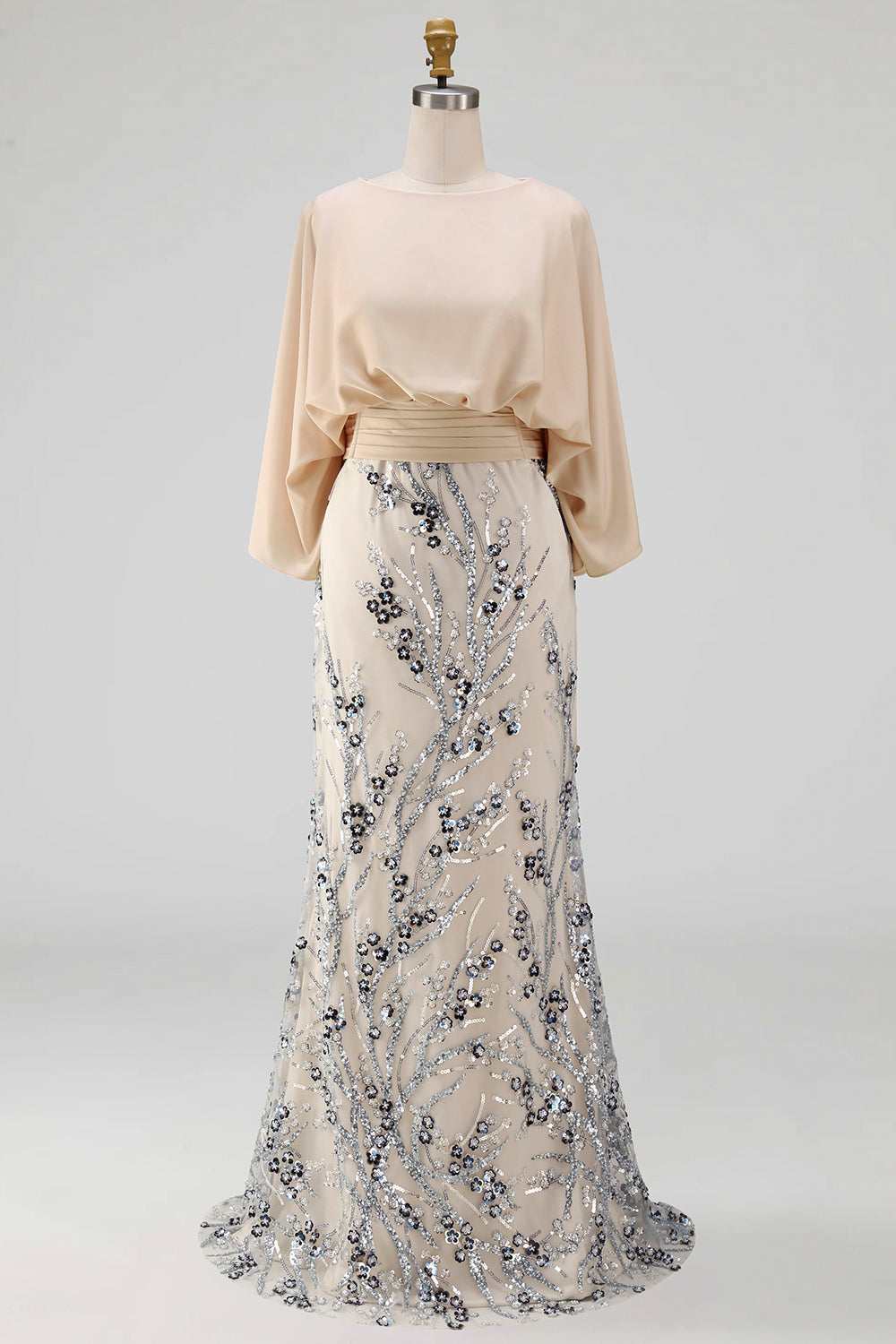Champagne Sequin Long Sleeve Mermaid Mother Of Bride Dress