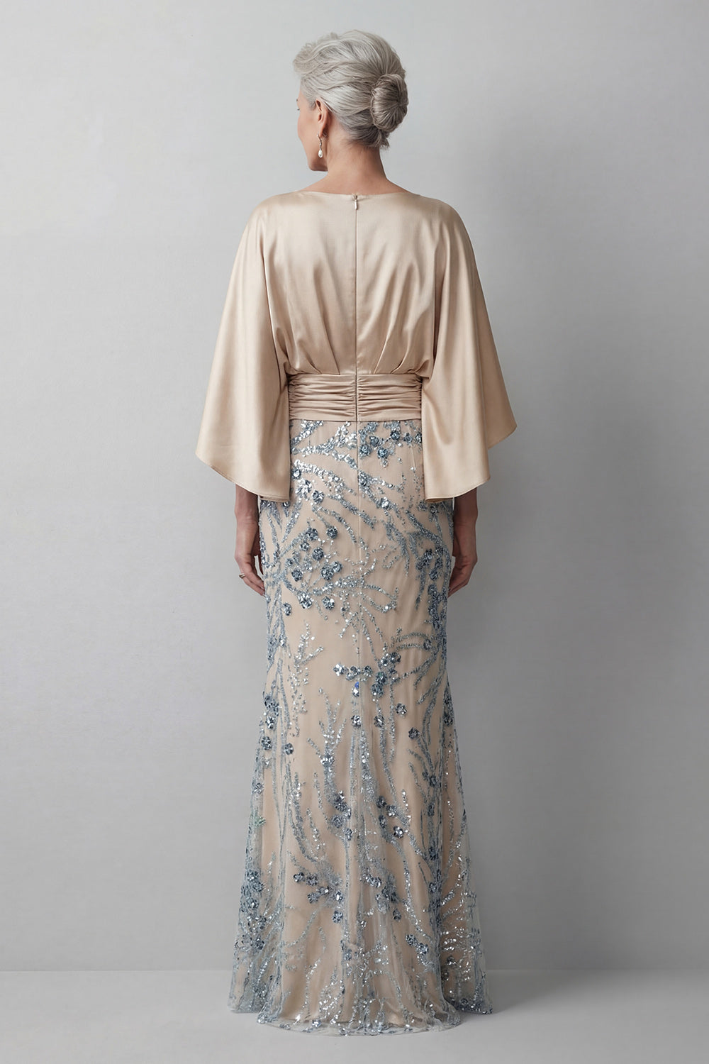 Champagne Sequin Long Sleeve Mermaid Mother Of Bride Dress
