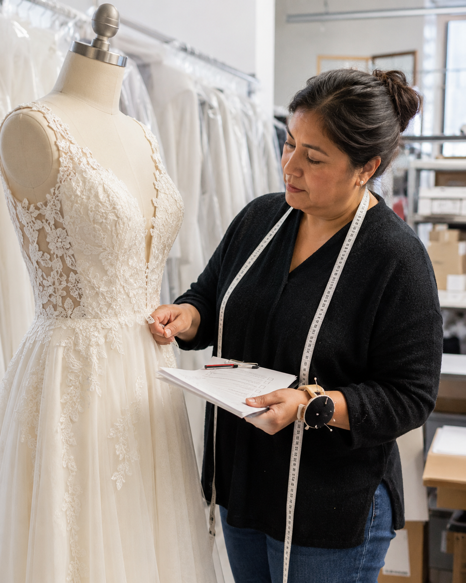 Wedding dress quality review and production coordination