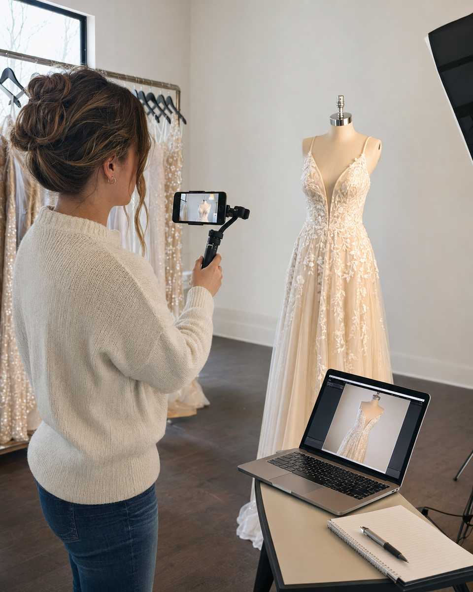Bridal dress product photography and marketing content creation