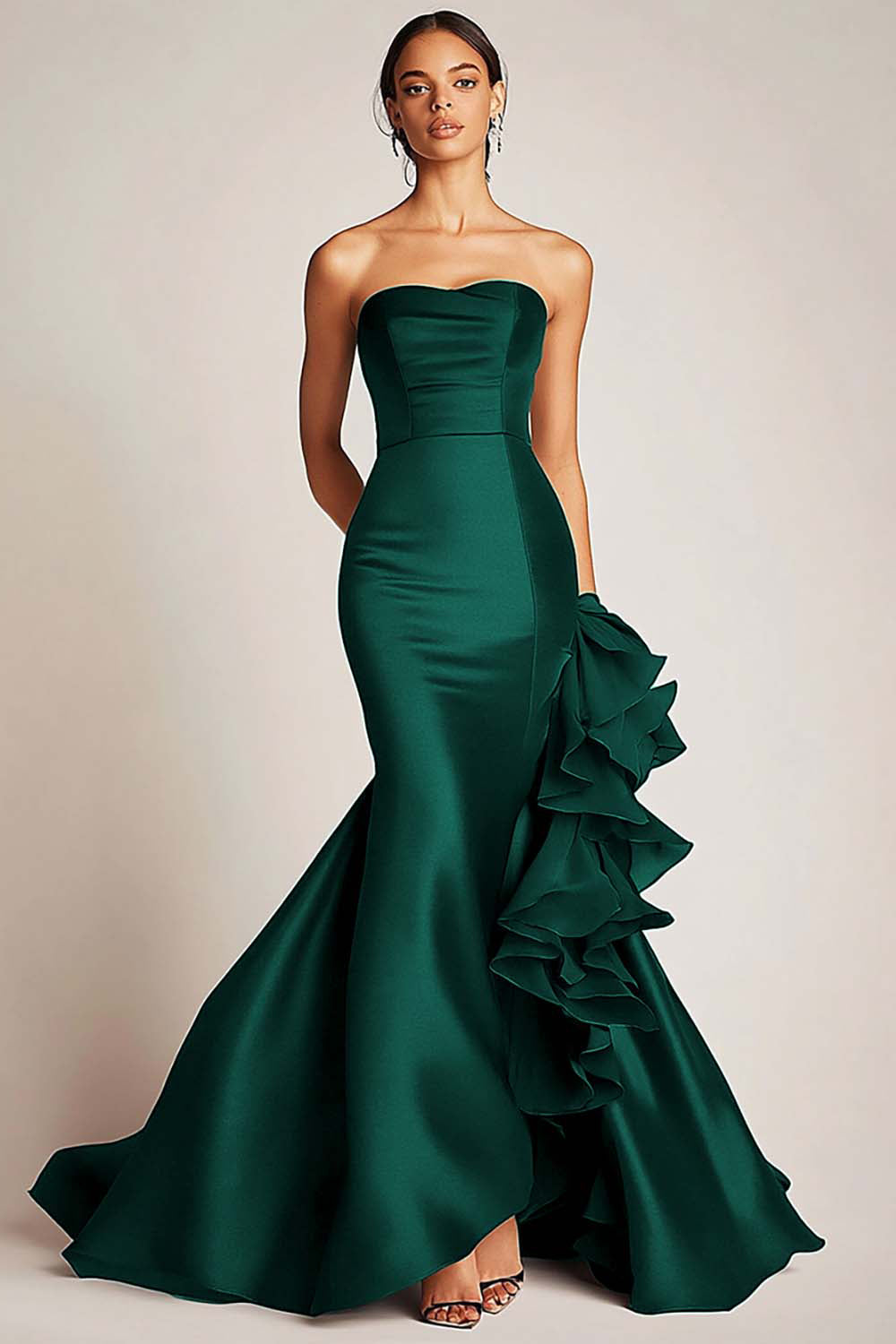 Strapless Black Mermaid Satin Formal Dress