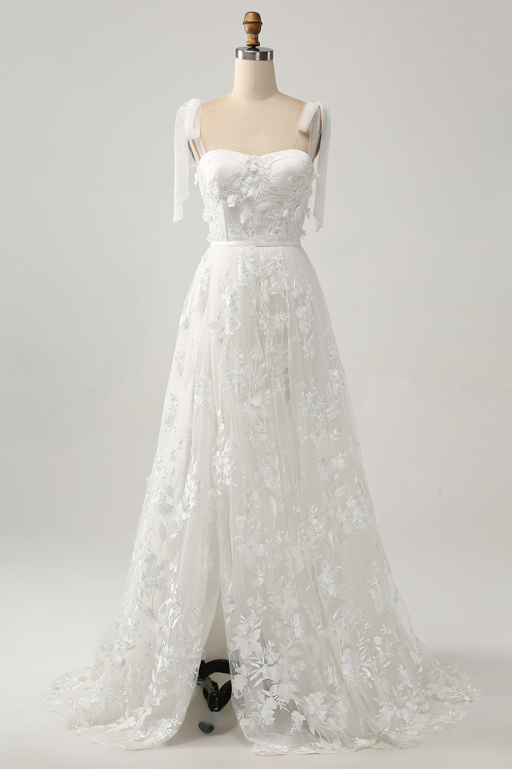 Ivory A-Line Spaghetti Straps Wedding Dress with Appliques - Ivory